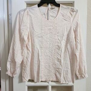 Lucky Brand Daisy Print Pintuck Peasant Blouse Boho Long Sleeve Top M